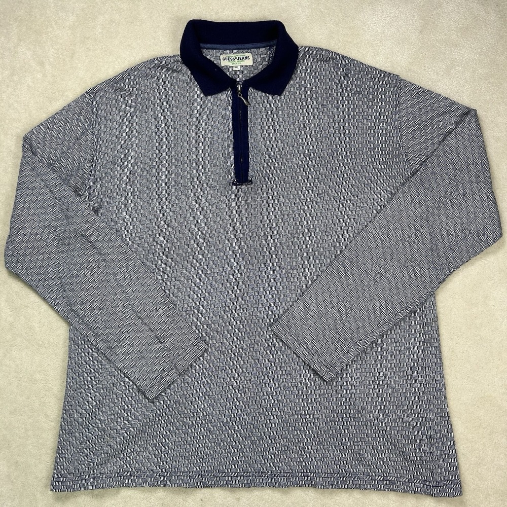 Vintage 90s Guess Polo Shirt Mens XXL Geometric 1/4 Zip Longsleeve USA Made
